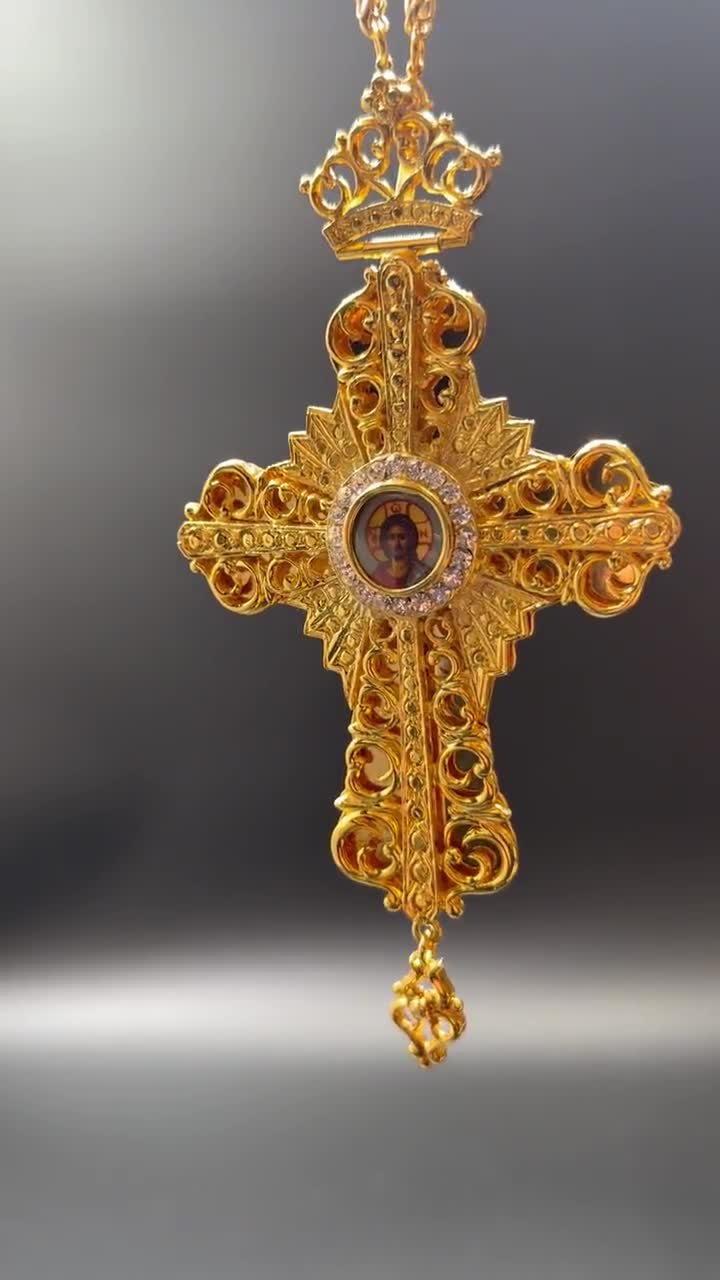 Handmade Byzantine Pectoral Cross with Zircon Stones video poster