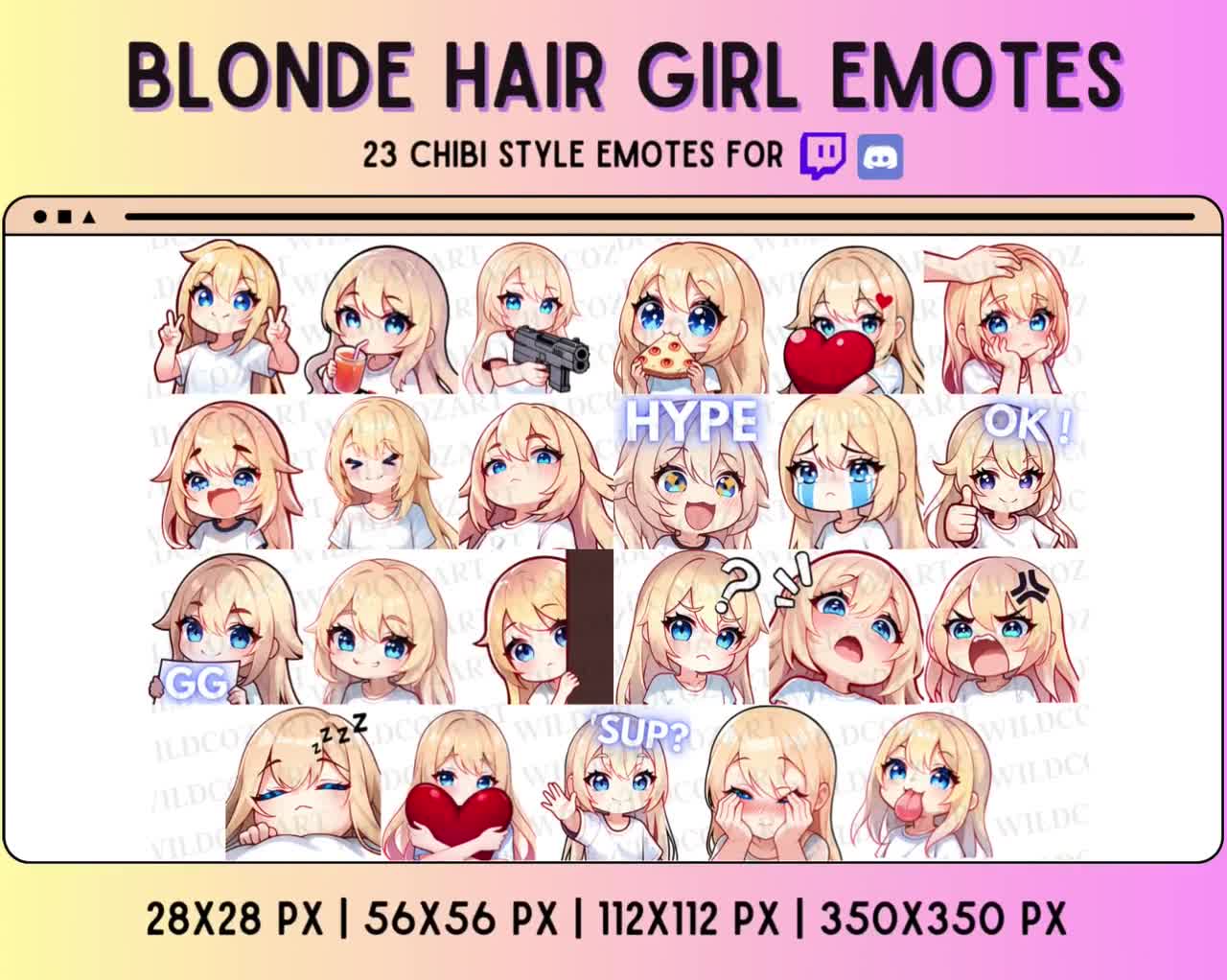 23 Chibi Twitch & Discord Emotes | Kawaii Blonde Anime Girl | Blue Eyes |  Cute Streamer Emoji Pack | Instant download