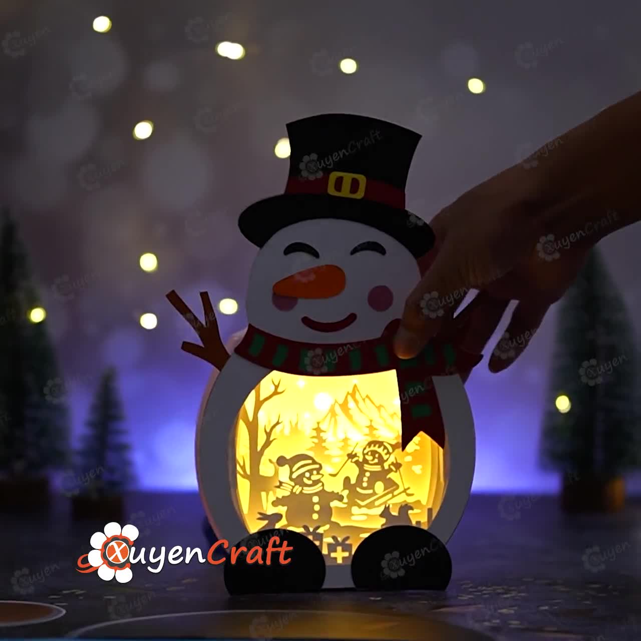雪だるまシャドーボックス SVG、DIY クリスマスランタン（pdf、svg