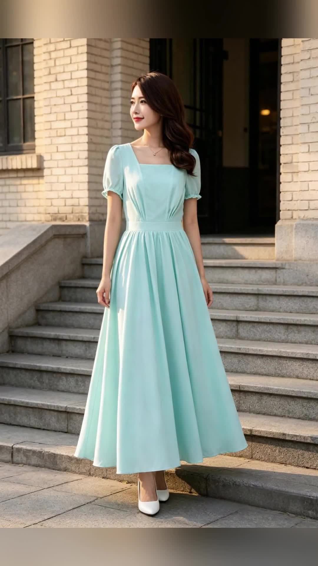 mint blue dress Green Bridesmaid Dress,Long Elegant Bridesmaid Dress,Chiffon Brid Gathering detail around the waist cinches in the form above its chic drop waist and full skirt – add heels for the next soirée Audrey Dress Short Sleeve (Mint