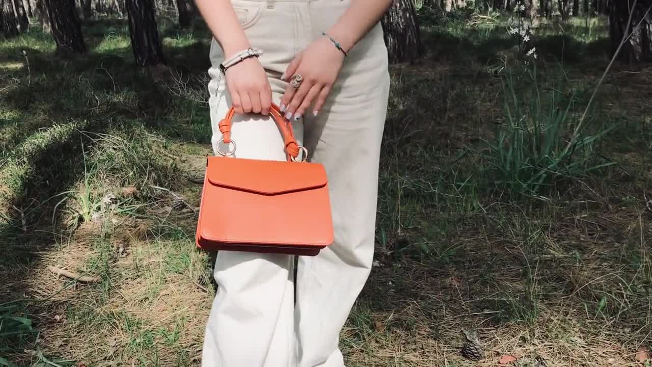 Classy Tiger Orange Leather Envelope Bag for Wedding Guest 