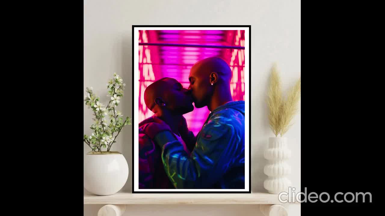 Black Gay Digital Print Black Gay men kissing poster Neon Pink Gay Home  Decor LGBT art print Gay Pride Printable Valentines Gay Wedding Gift