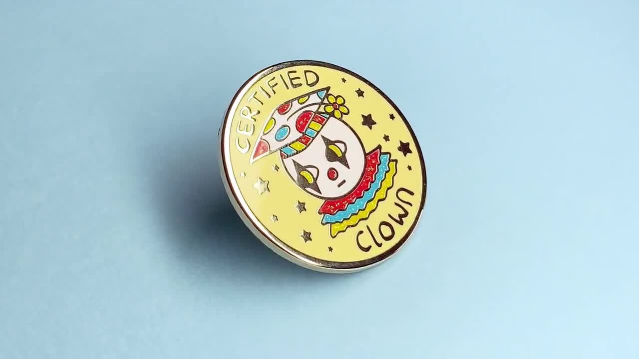 Certified Clown Glittery Enamel Pin Badge - Golden Metal - Etsy
