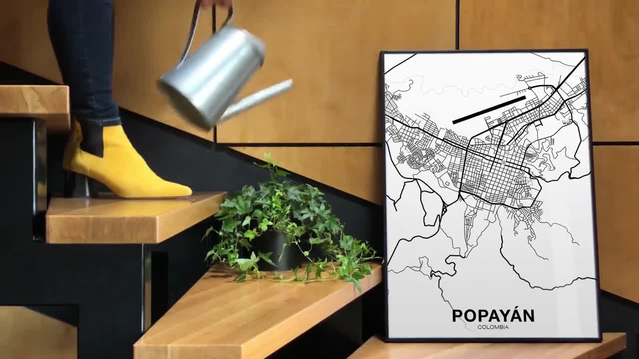 POPAYAN Colombia map poster black white Hometown City Print Modern Home  Decor Office Decoration Wall Art Dorm Bedroom Gift