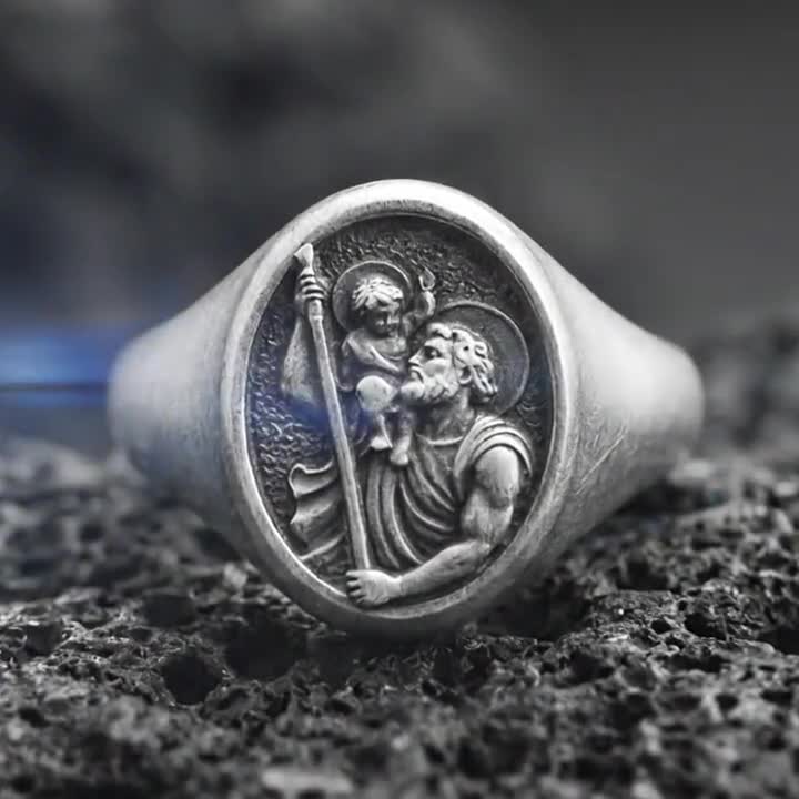 Sterling Silver St. Christopher Signet Ring - Patron Saint of