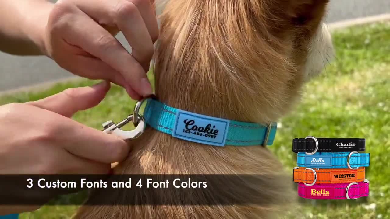 PAWBLEFY Personalized Dog Collars - Reflective Nylon Collar Customized with Name and Phone Number - Adjustable Sizes for Small Dogs, Medium, and Large