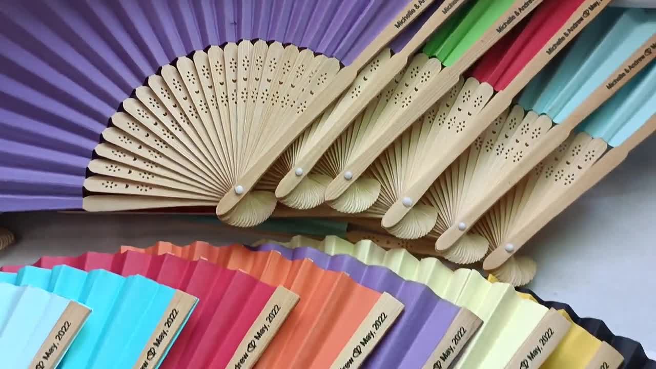 Personalized Colored Paper Fans for Wedding
