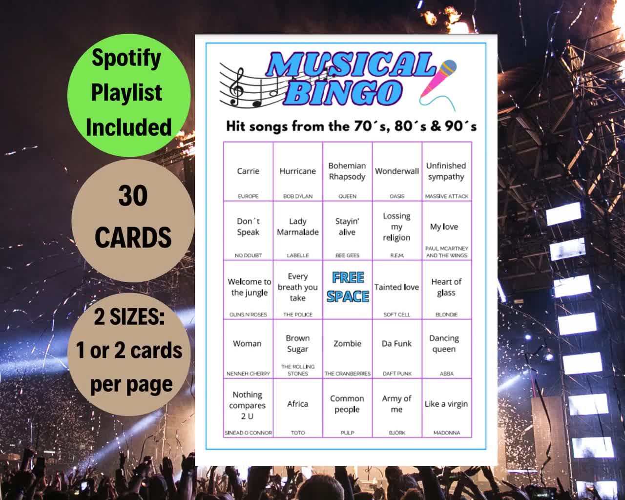 70年代、80年代、90年代の音楽ビンゴゲーム：ファミリーゲームナイト（デジタルダウンロード） video poster