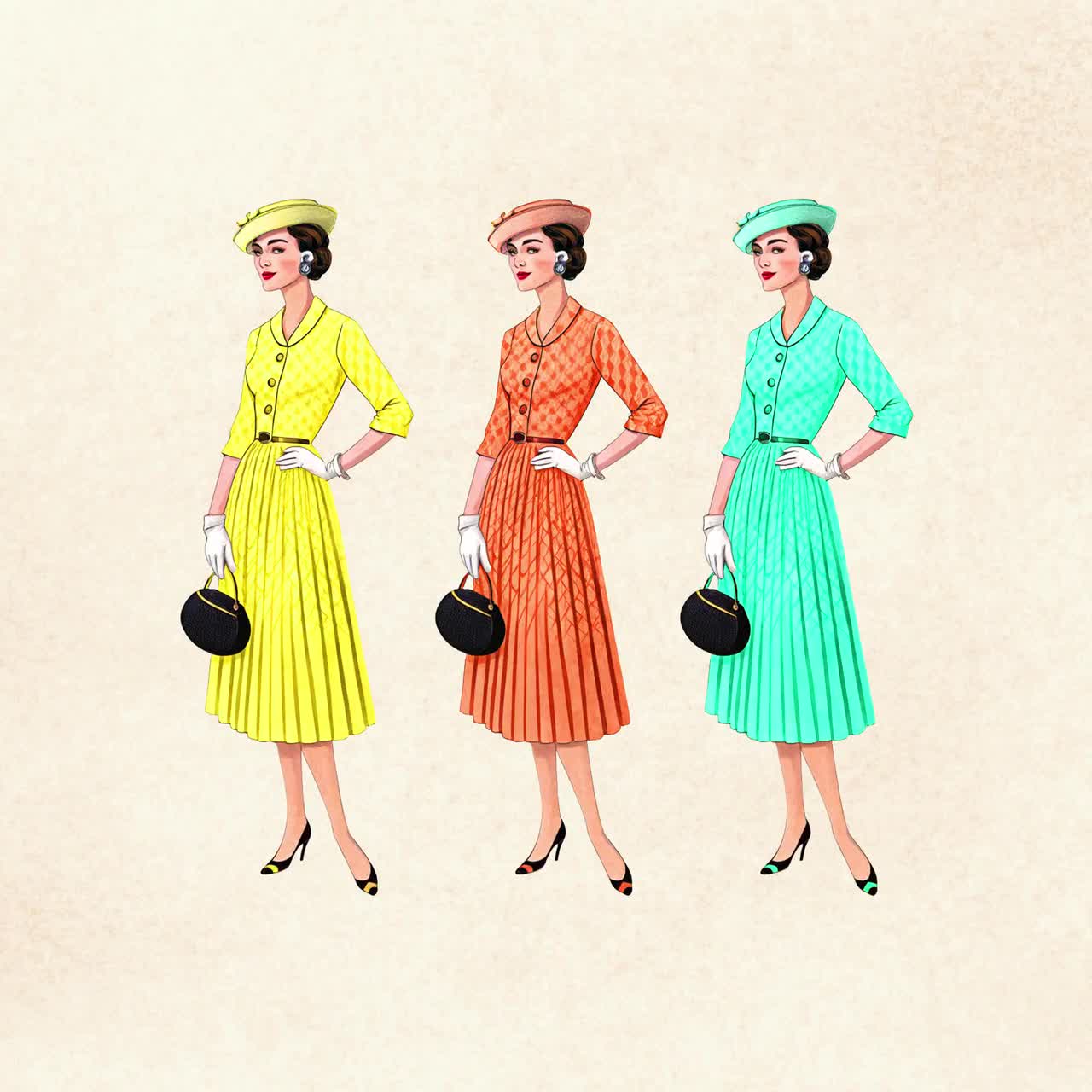 1950年代のファッションクリップアート集：ミッドセンチュリーの女性