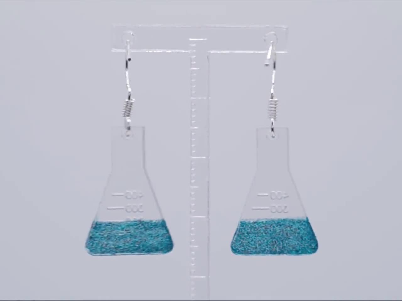 Funny Laser Acrylic Measuring Cup Earrings for Women Asymmetric Fantasy Chemical Reagent Bottle