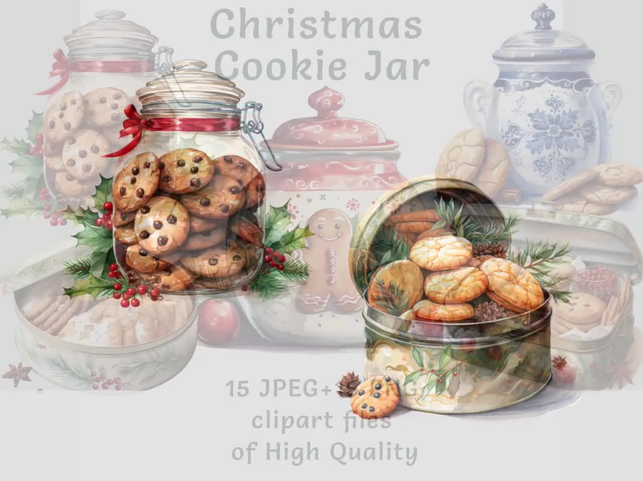 Watercolor Victorian Cookie jars box Clipart PNG, Gingerbread