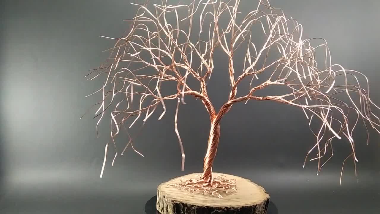 Copper Weeping Willow Wire Tree Sculpture, Metal Tree of Life