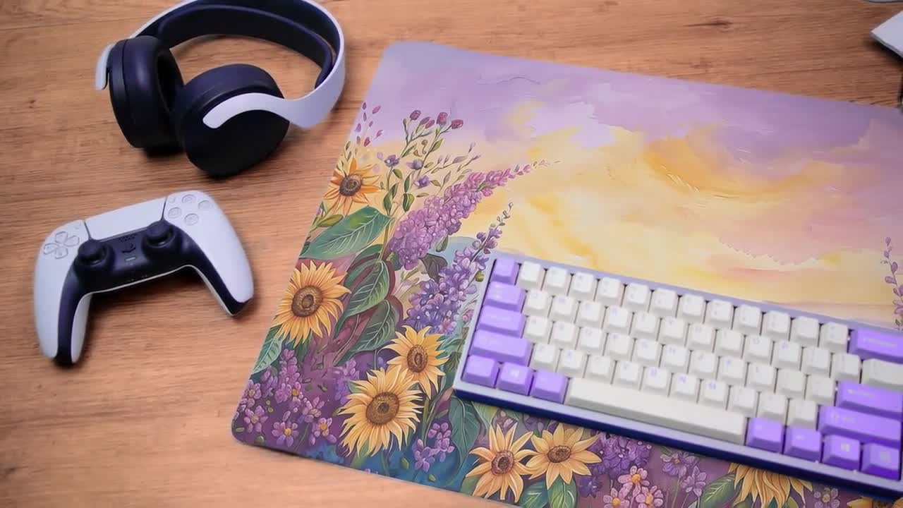 Tappetino Da Scrivania Grande Con Girasoli - 80x40 Cm, 3 Mm, Base Antiscivolo