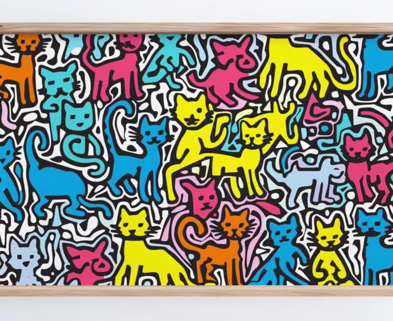 Keith Haring Cat Frame TV Art | Abstract Cat Art | Cat