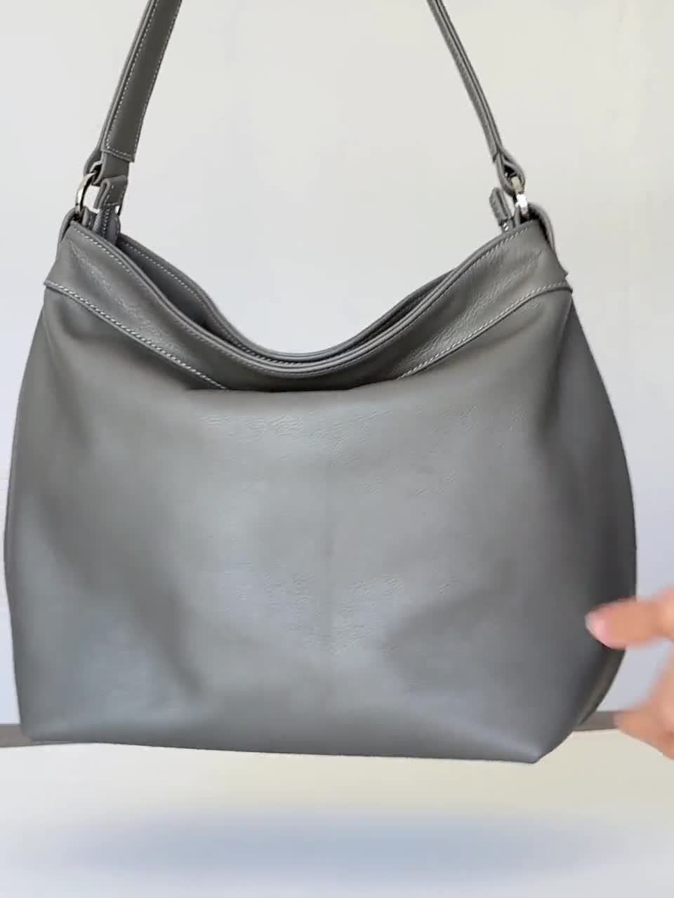 Gray leather shoulder bag hotsell