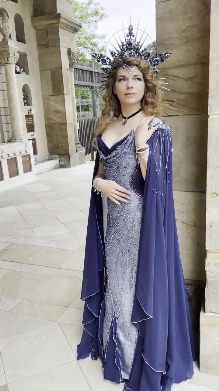 Lunar Eclipse Night dress, Fantasy elven wedding dress, LARP costume, Ren  faire dress