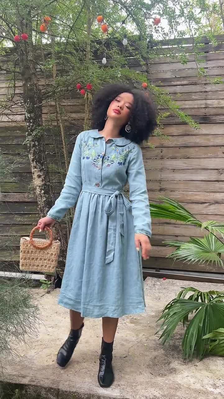 Floral Embroidered Dress BREE, Embroidered Linen Dress Floral Embroidered Dress BREE, Embroidered Linen Dress