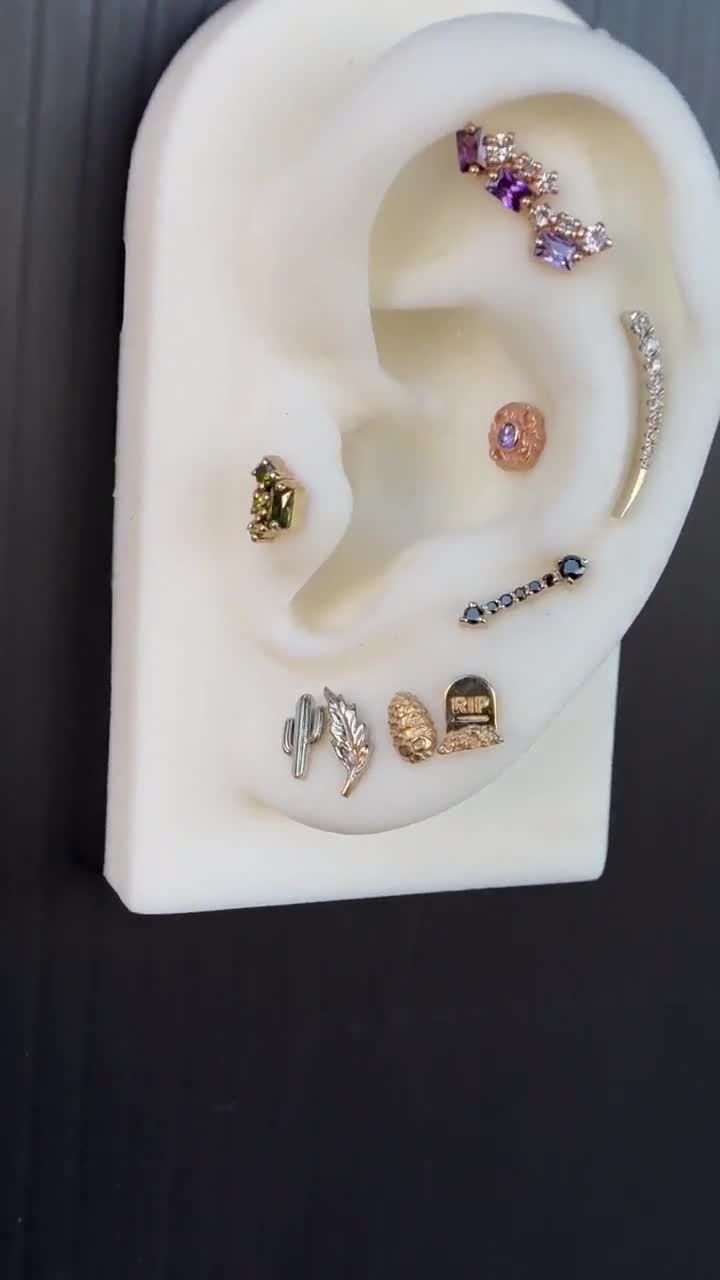 14Kソリッドイエロー、ローズ、ホワイトゴールドサボテンピアス