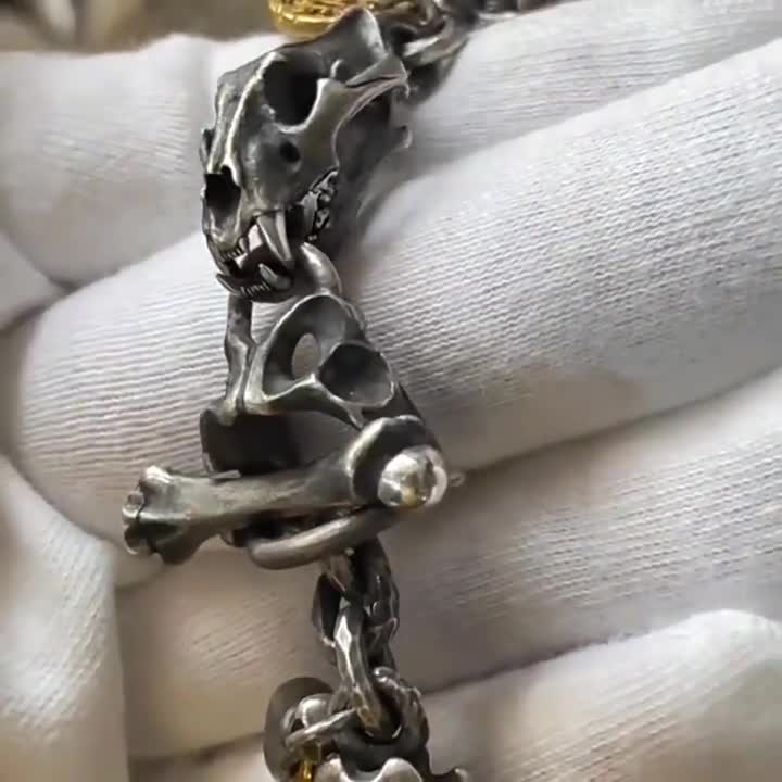 Handmade Tiger Bone Bracelet—24k Gold/s925 Sterling Silver