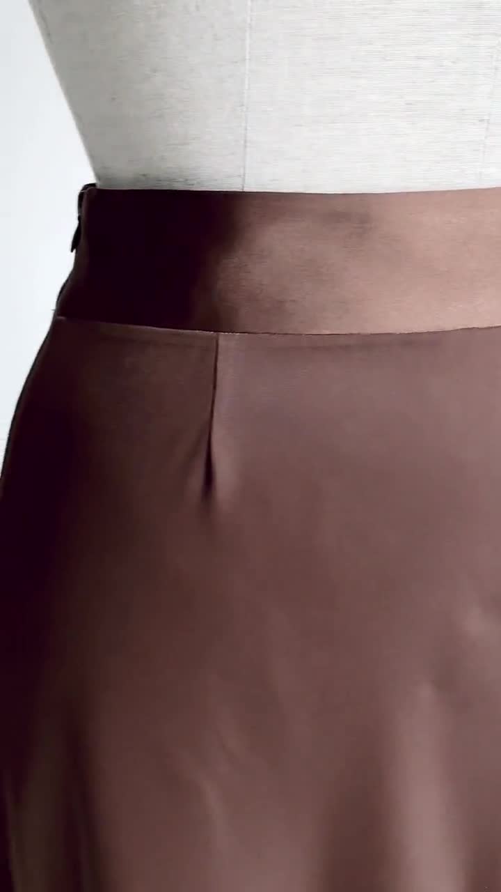 Chocolate Brown Satin Maxi Skirt: High Waist Old Money Style