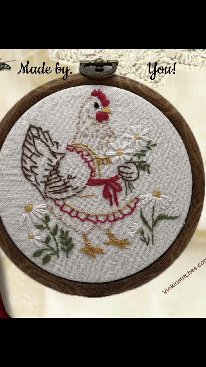 農家風鶏の刺繍枠アート：ヴィンテージの鶏（デジタルパターン