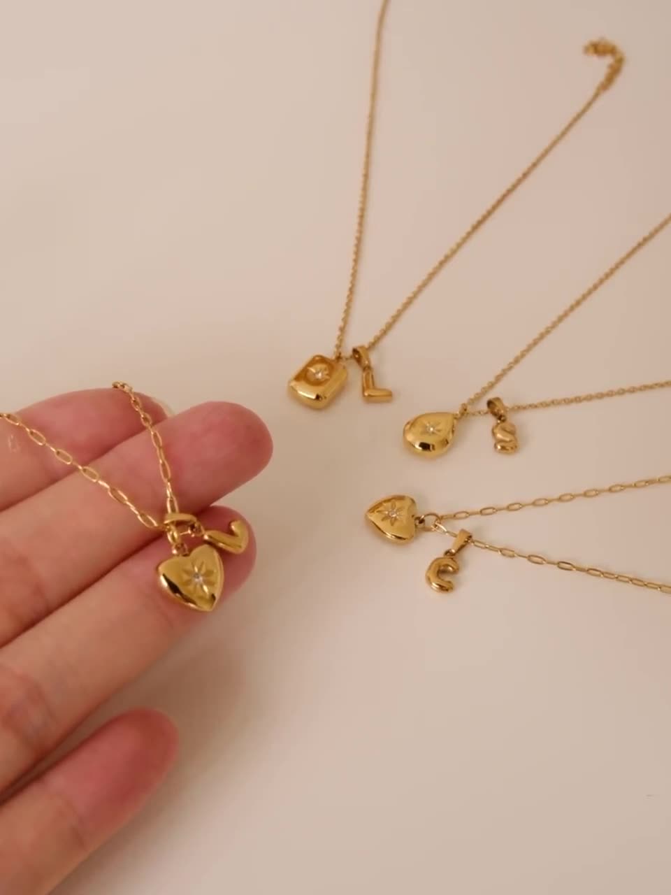 Gold Filled Square Teardrop Heart Necklace, 18k Gold Cz Star