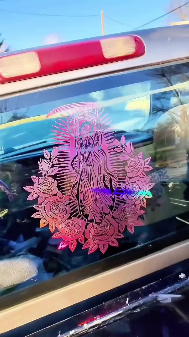 Calcomanía grande de Santa Muerte con rosas para camionetas, autos,  paredes, SVG, SUV, extraíble, regalo de Navidad, regalos para él y regalos  para ella., image size:720x1280
