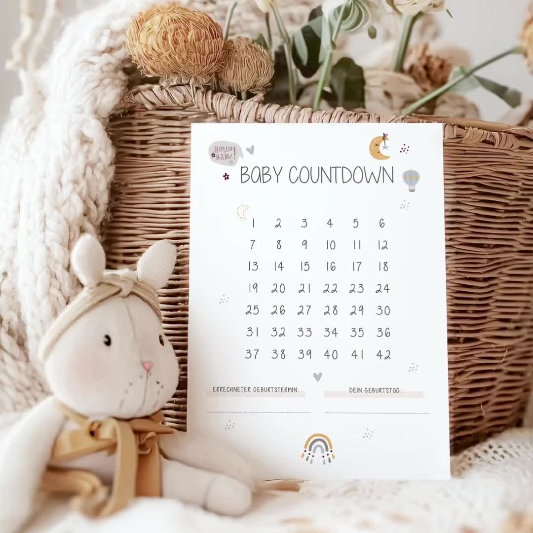 赤ちゃんのカウントダウン、出産カレンダー、妊娠カレンダー、妊婦、出産カウントダウン、虹、手描き、妊娠中のカウントダウン