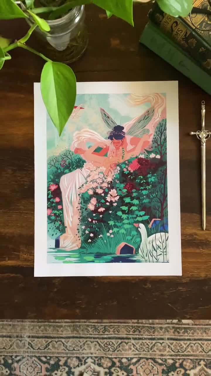 9x12 Signed Print - Two Fairies Embracing | Original Art, Drawing