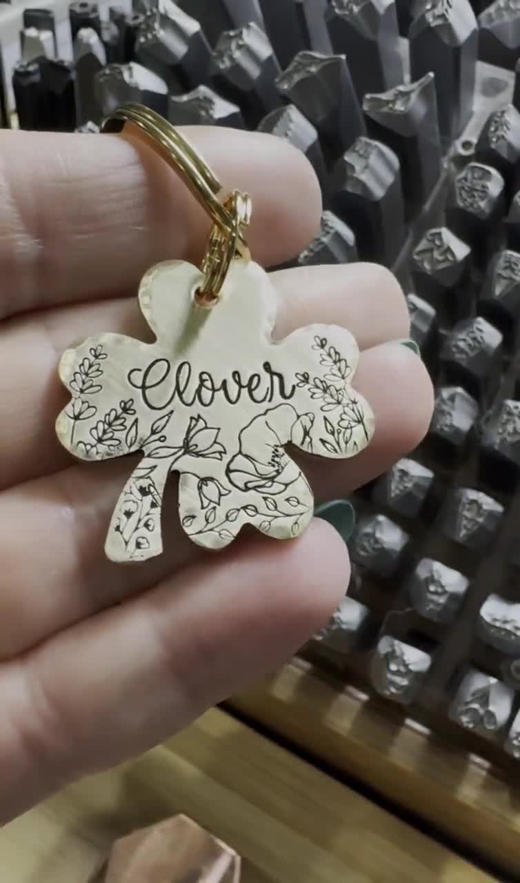 Clover Shaped Pet Tag: Wildflower Design, Celtic, Shamrock