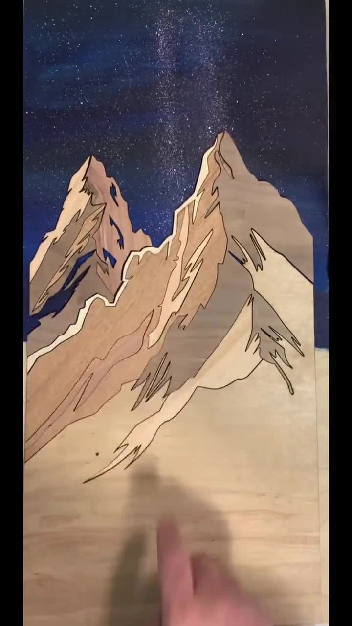 Mountain Landscape Night Quilt Laser Ready File, Mountain Wood
