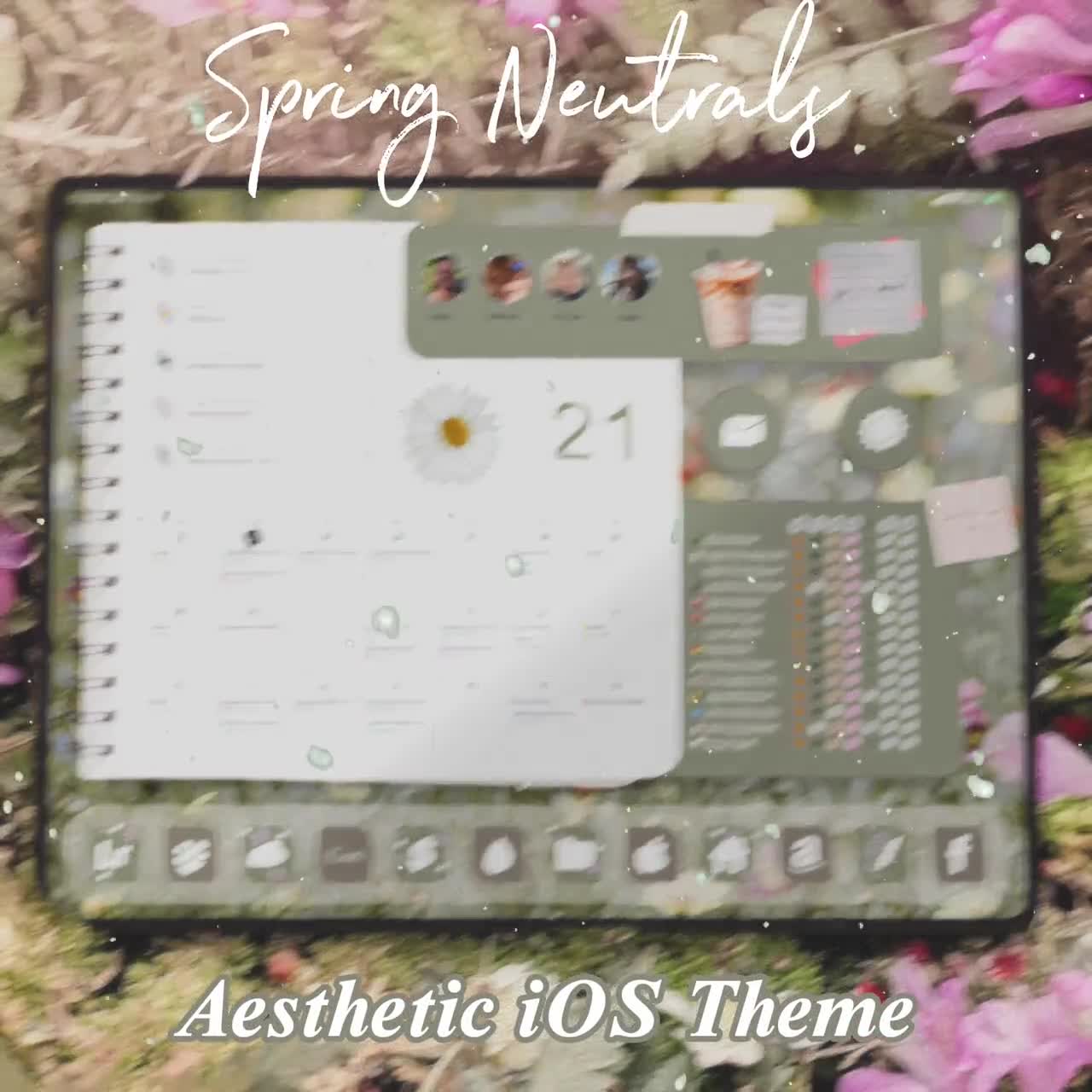 Aesthetic Neutral Spring IOS 17 Theme Kit | iPhone Icons | Cute Widgets |  Green iPhone Wallpaper | Green iPad Theme | iPhone Theme Floral