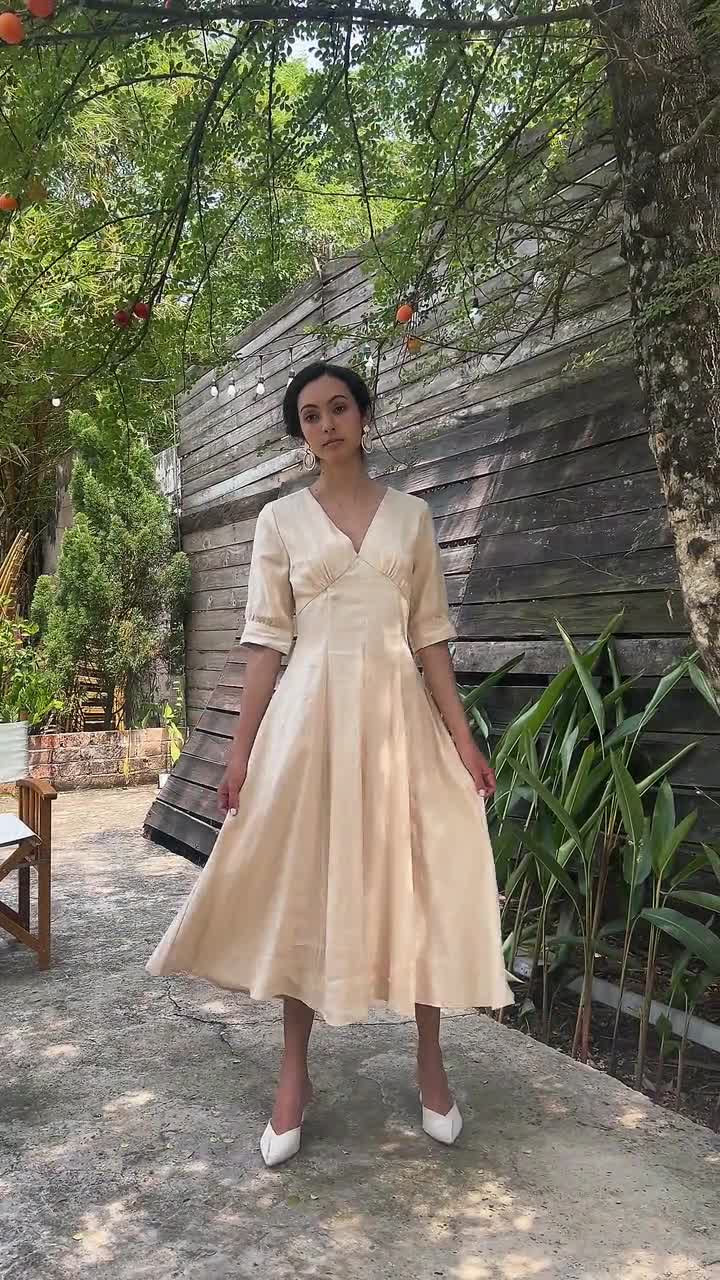 A-line Silhouette V-neck Linen Dress MARIANA, Wedding guest dress, Custom  fit