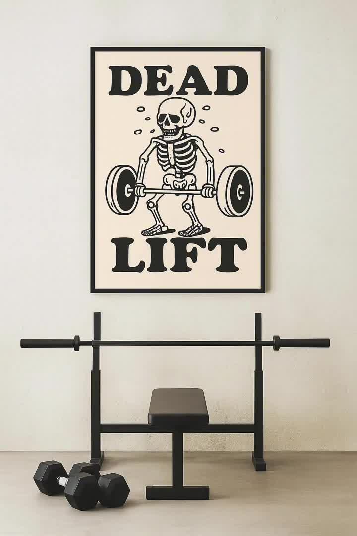 Skeleton Gym Posters: Vintage Weightlifting Art, Funny Halloween