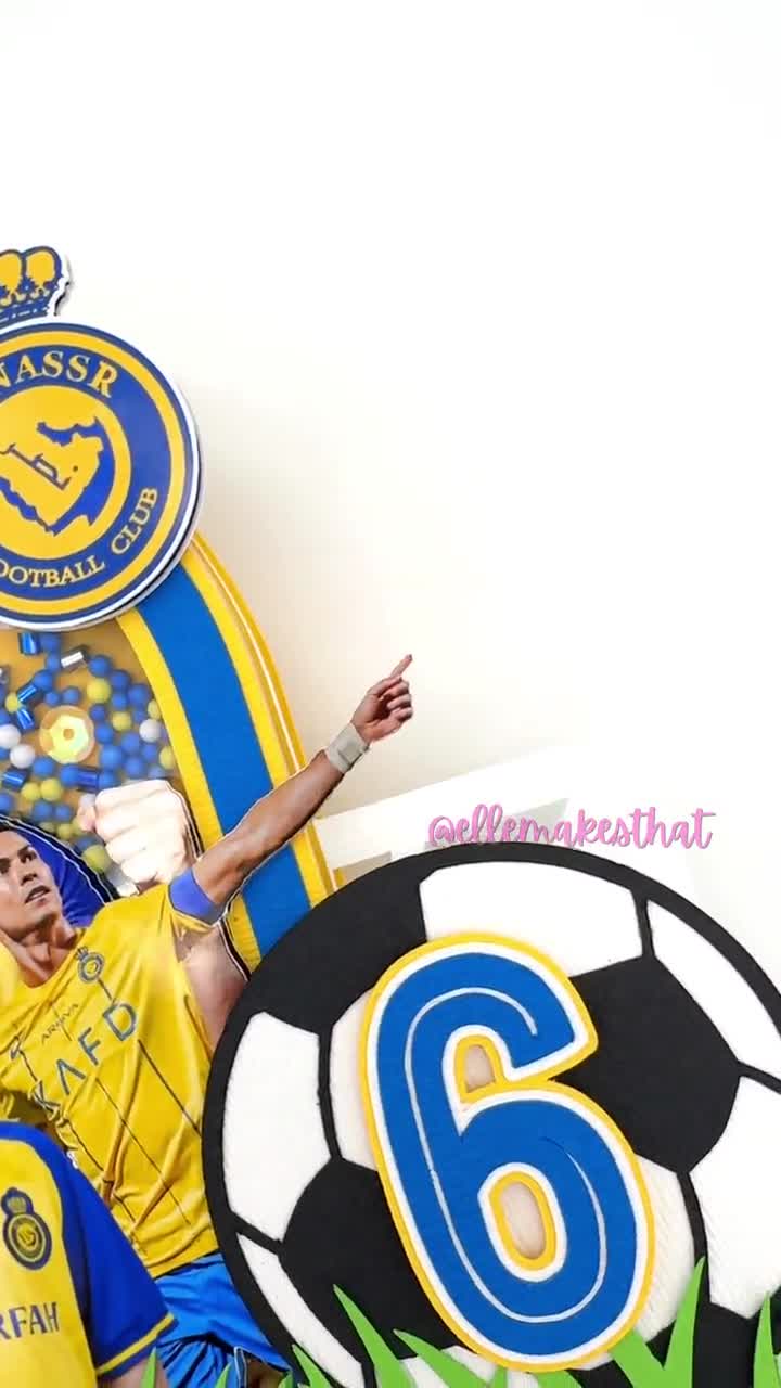 Adorno personalizado para tarta de cumpleaños de fútbol, decoración para fans de Cristiano Ronaldo Al Nassr video poster