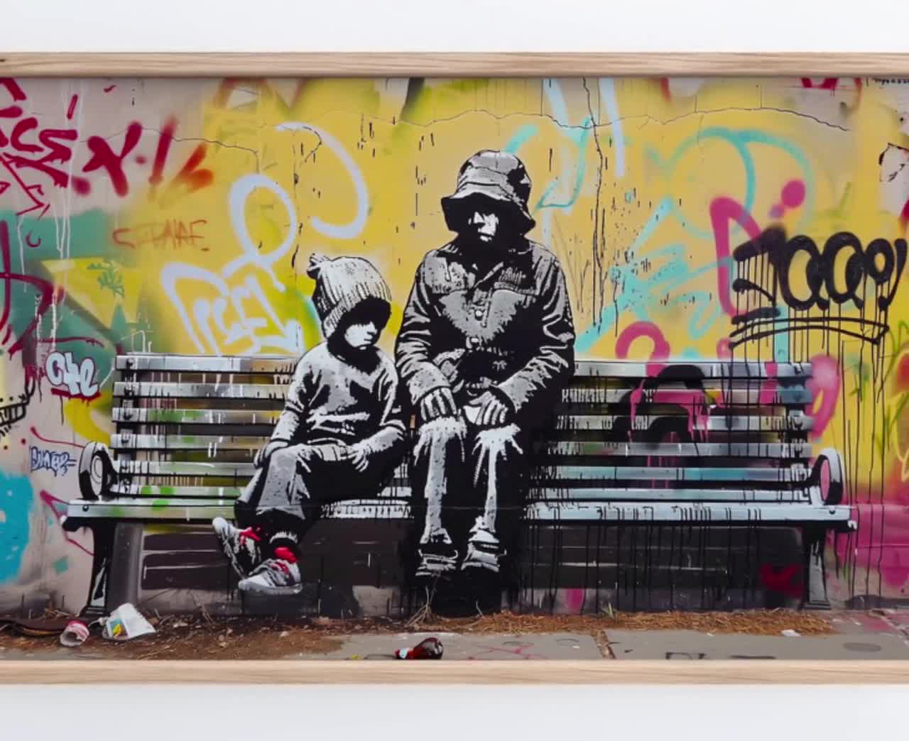 Banksy Bench Street Artframe TV Art Graffiti Street Art | Mr