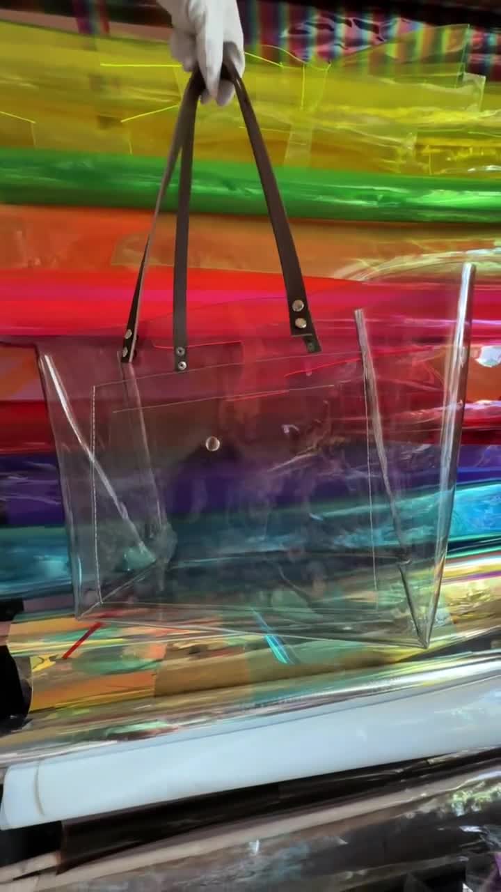 Large PVC Shopper Bag Limited Gray Vinyl Structured Tote Clear Bag