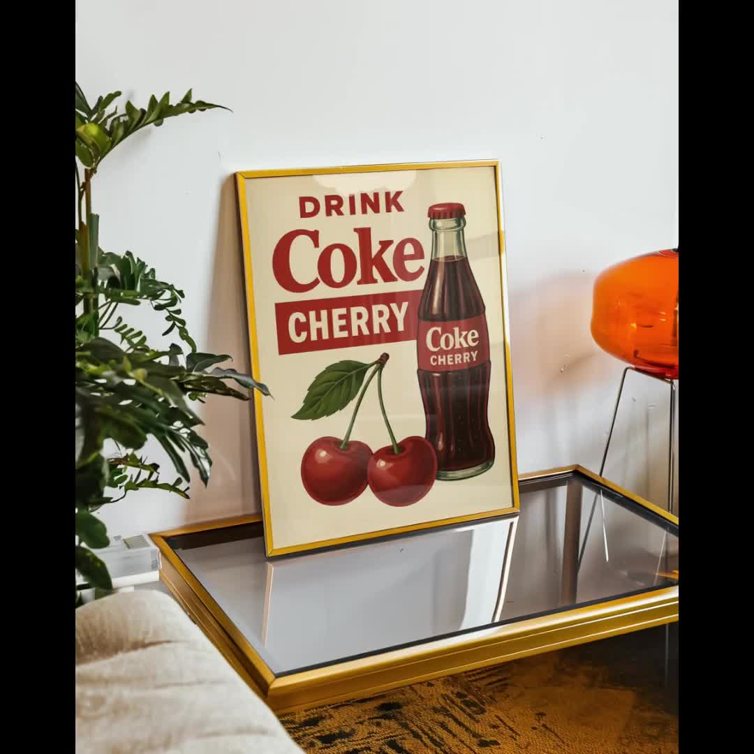 Vintage Cherry Coke Poster - Retro Cherry Coke Wall Art - Coca