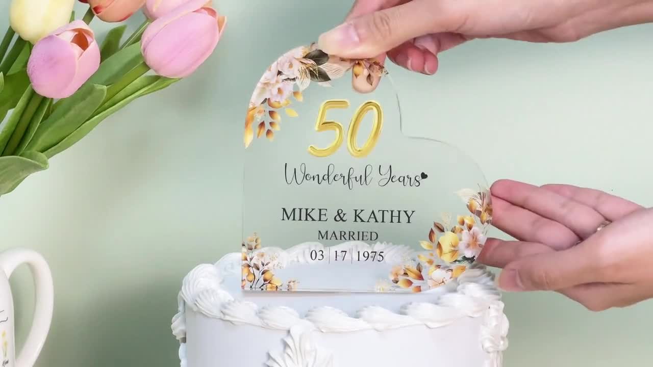 Laurel & Mason Topper Per Torta Happy Anniversary In Acrilico Dorato, 12,5x11,5 Cm, Riutilizzabile, Decorazione Anniversario