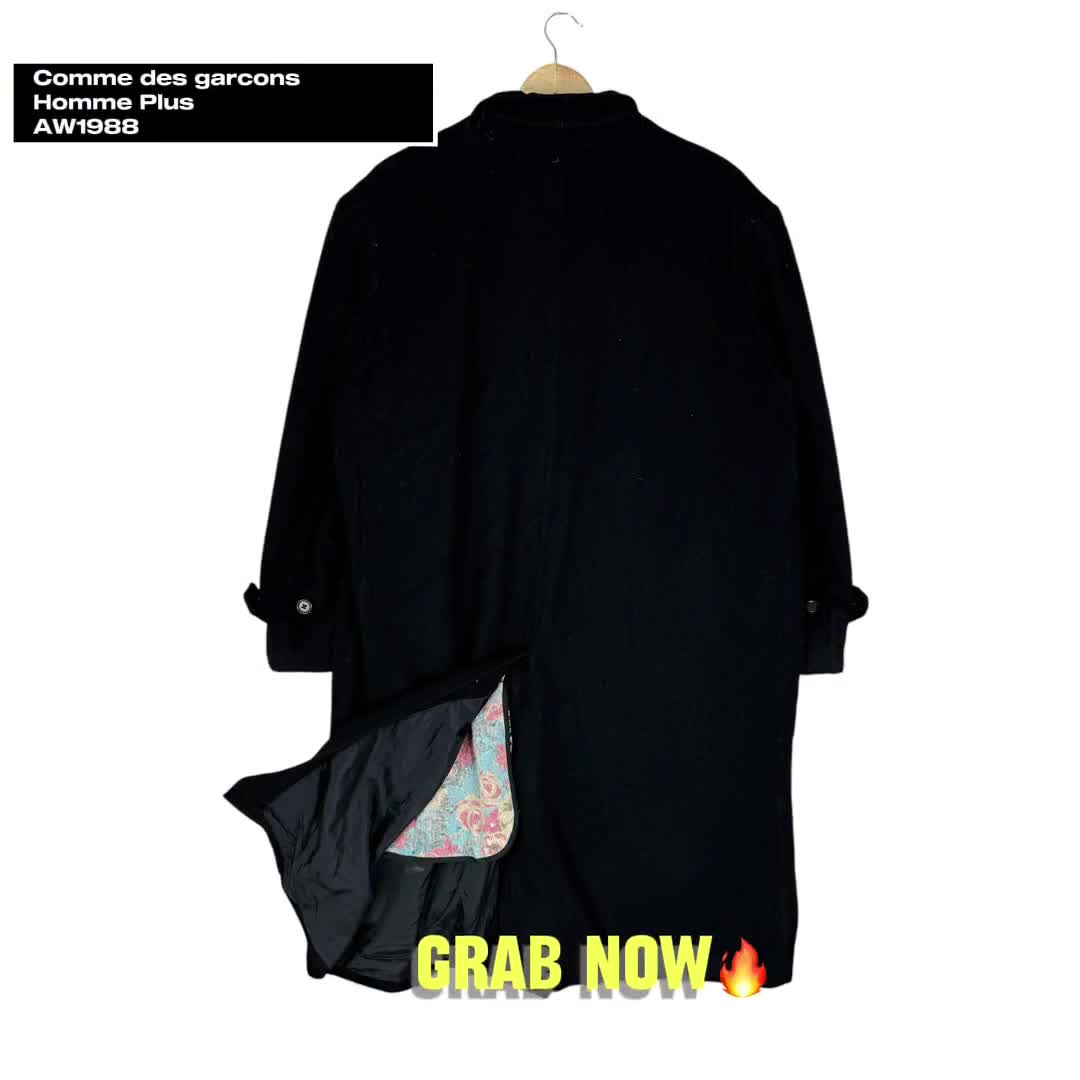 Vintage COMME Des GARCONS Wool Overcoat: Floral Lining, Japanese