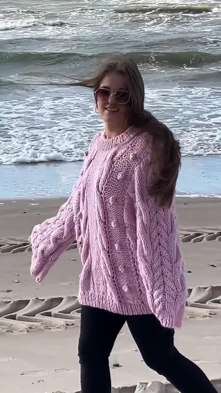 Pink Knit Sweater Chunky Knit Sweater Oversized Knit Sweater