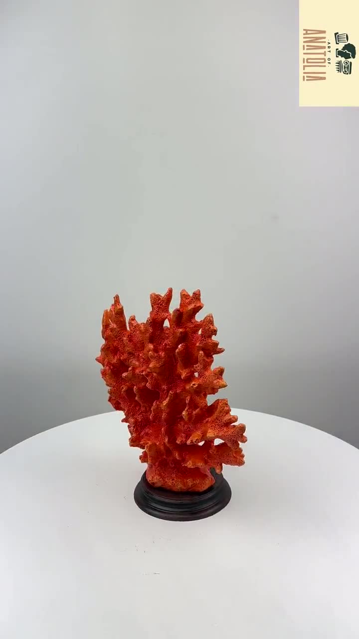 手作りのオレンジ色のサンゴの像：水槽と本棚のホームオフィスの彫刻の