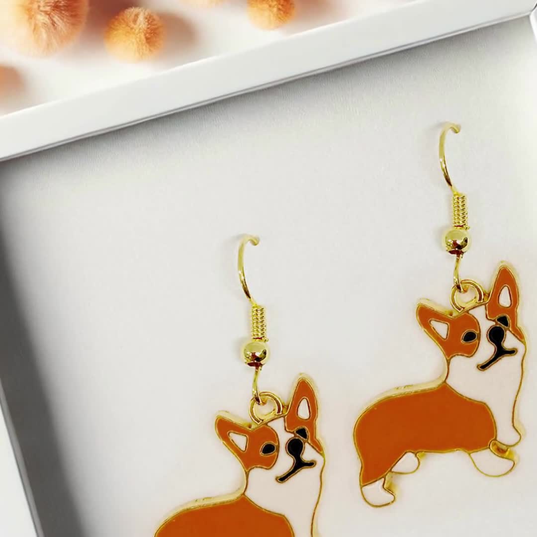 Orecchini Corgi In Acrilico - Pendenti Animali A Forma Di Cucciolo, Leggeri (27mm), Con Custodia In Velluto - 3