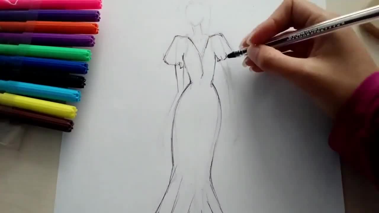 How to Draw a Girl with Beautiful Traditional dress Easy || Dress Drawing  || Girl Drawing - YouTube | Girl drawing, Pencil sketches of girls, Etsy  art prints