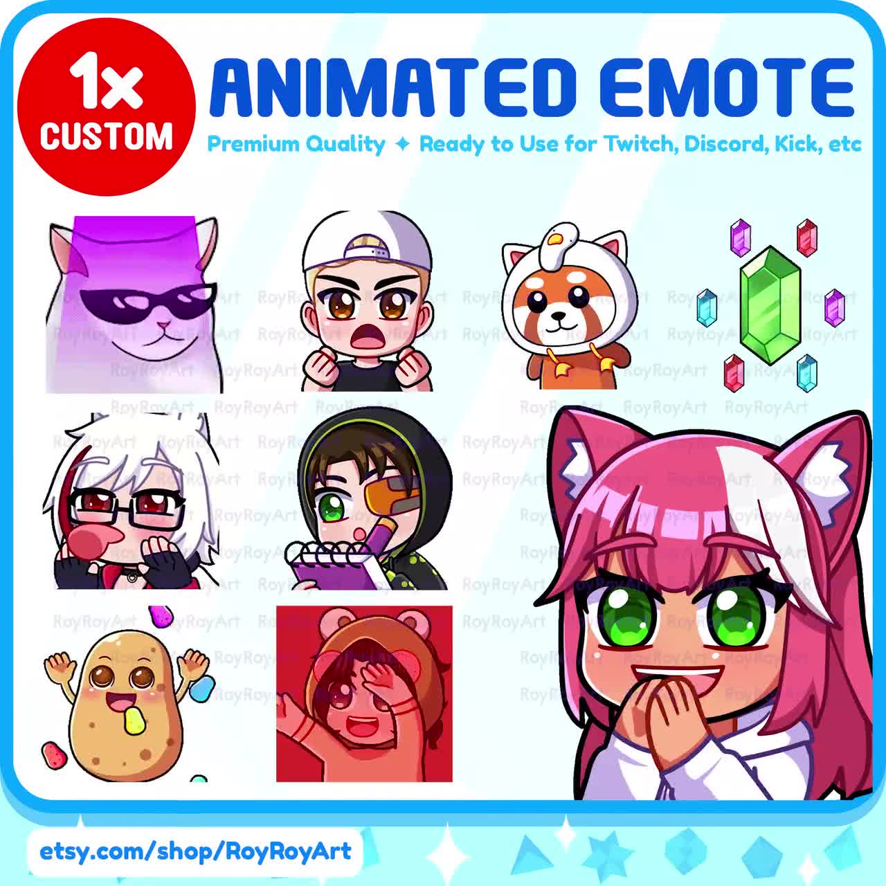 1x Custom Animated Emote for Twitch/Discord/Kick/Youtube/Streaming -  Graphics for Stream - Animated Emote Custom Commission Emoji Gif