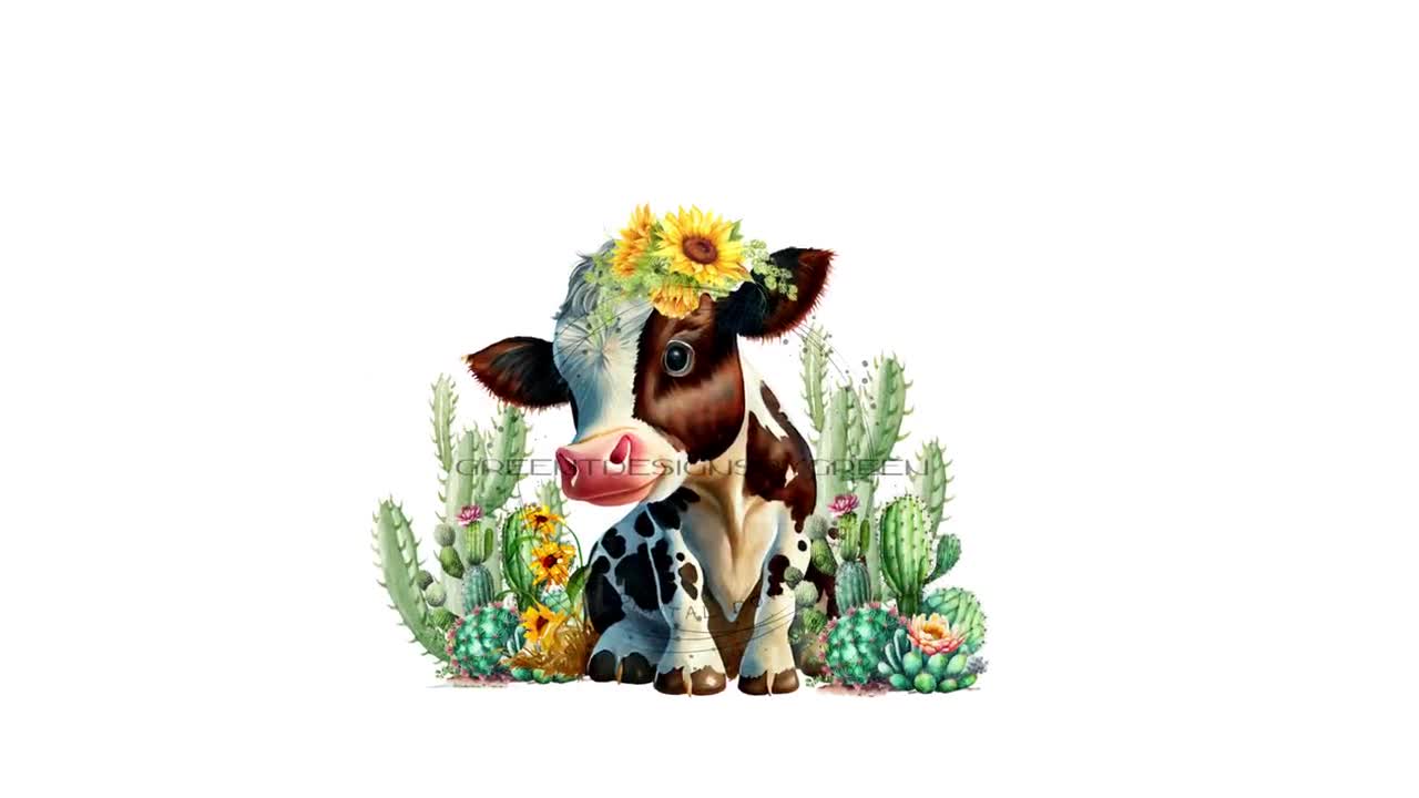 Cow PNG, Cow Sublimation Digital Download, Cactus and