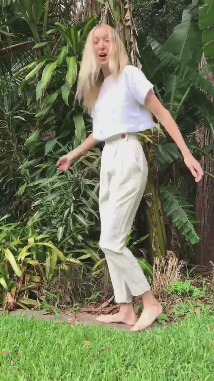 THE CIGGIES Cream Linen Cigarette Pants Custom Fit Tapered Trouser Vintage  Style High Waisted Pleated Slow Fashion Minimal 
