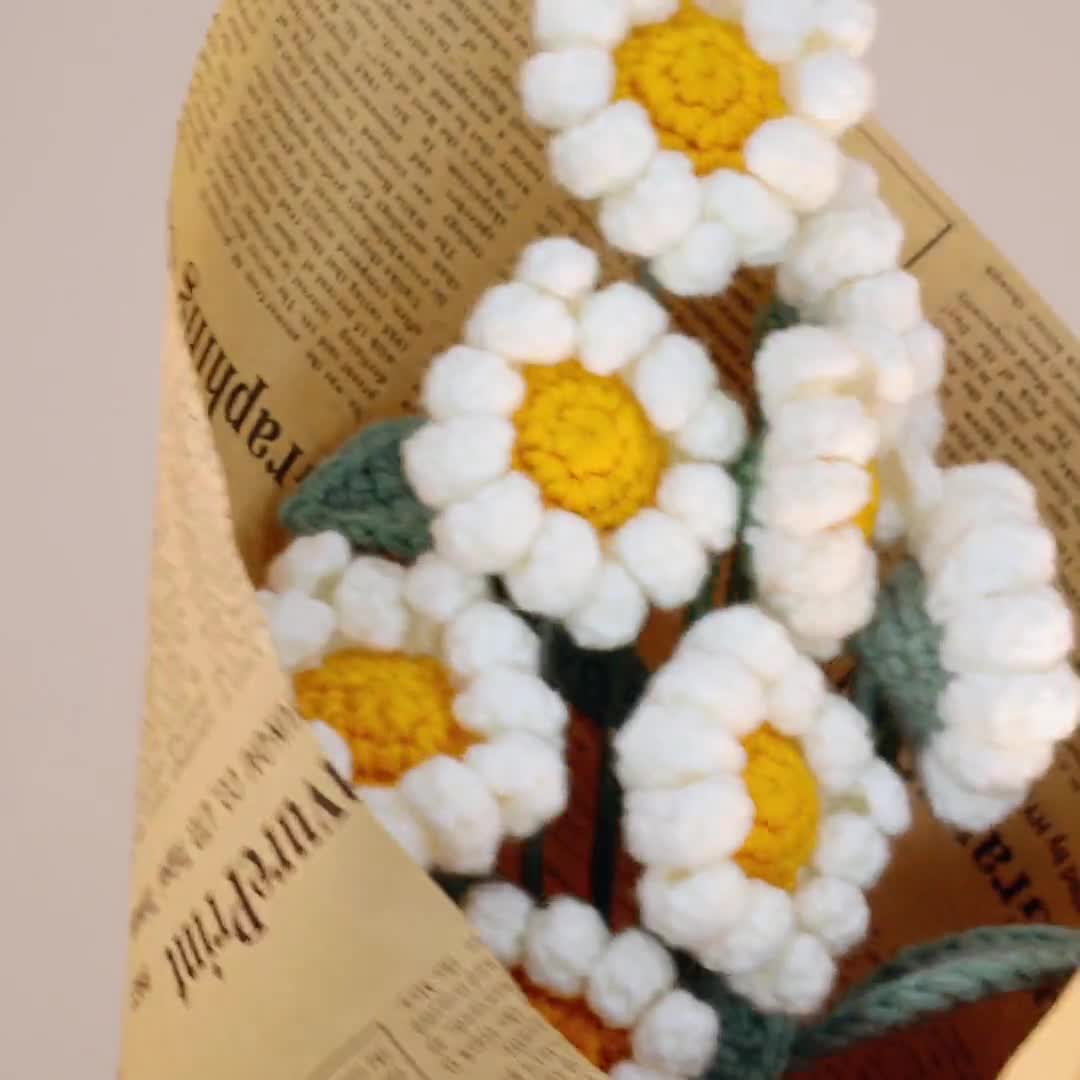  Emivery Crochet Flowers, 2pcs Handmade Knitted Daisy