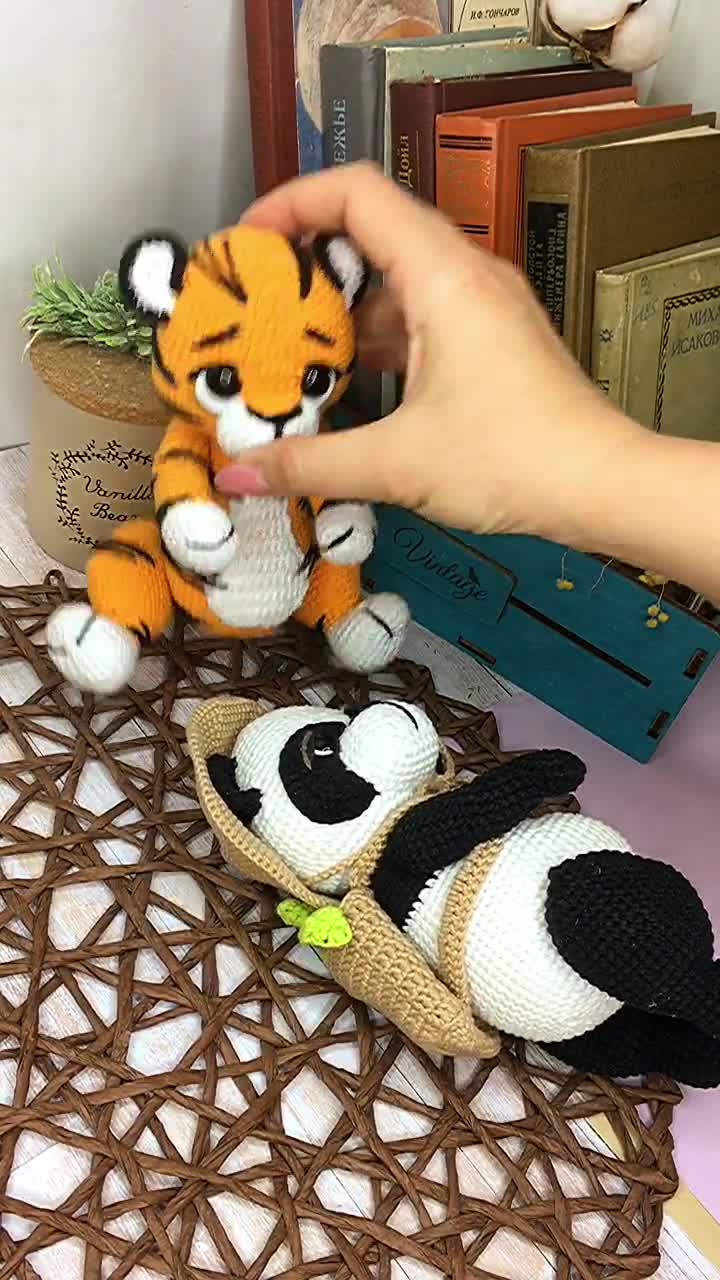 Crochet Animal Pattern, Cute Tiger and Panda Crochet Toy, Set of 2