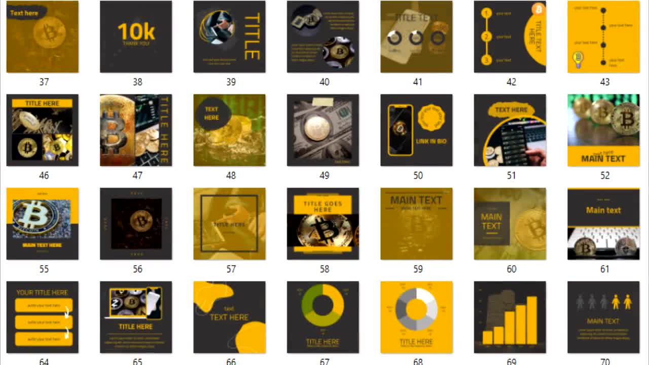 200 Cryptocurrency Instagram Templates: Black & Yellow Canva Posts